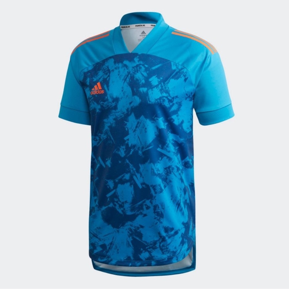 adidas Youth Blue Patterned Soccer Jersey with Orange Accents